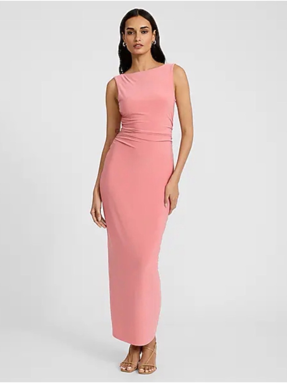 Express boat neck sleeveless low twist back maxi wedding guest dress pink S